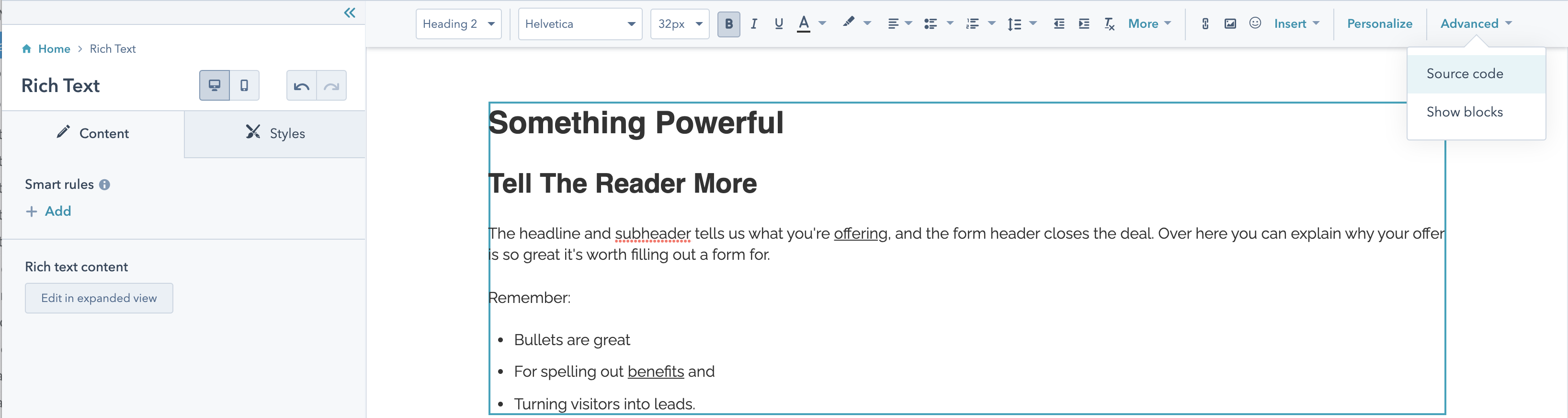 hubspot rich text editor